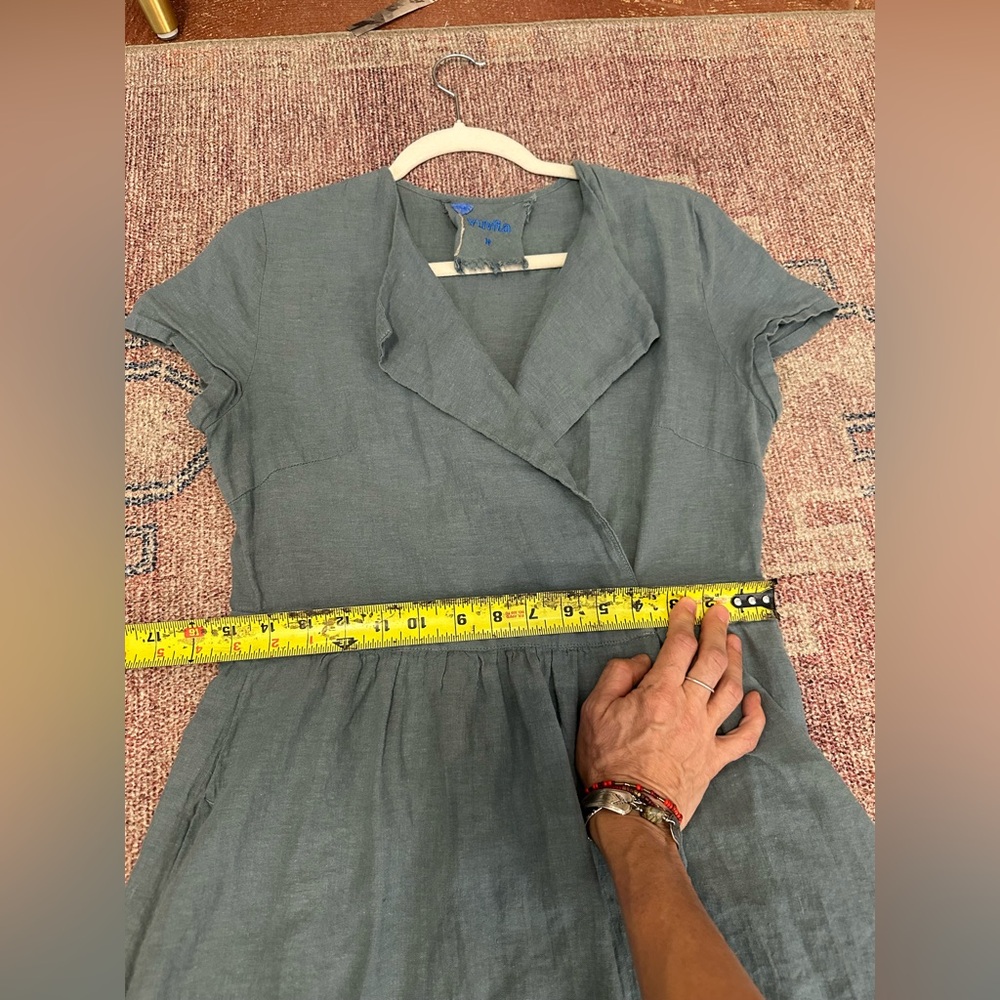 Yuvita linen collared maxi wrap dress size medium in grey green - Picture 8 of 16